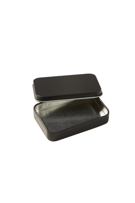 Cutie metalică dreptunghiulară cu fereastră pentru USB, card poștal, baterii și unghii false – cutie metalică cu inserție de burete.