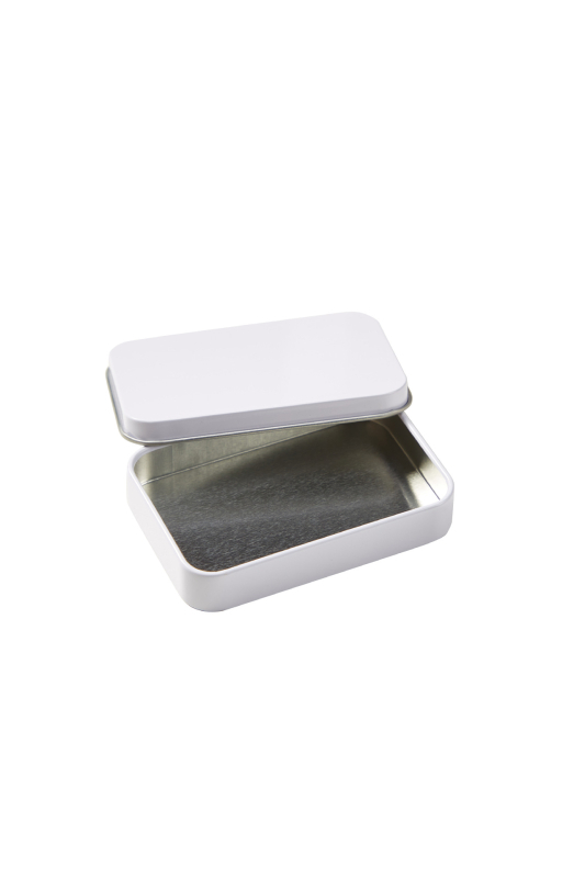 Cutie metalică dreptunghiulară cu fereastră pentru USB, card poștal, baterii și unghii false – cutie metalică cu inserție de burete.
