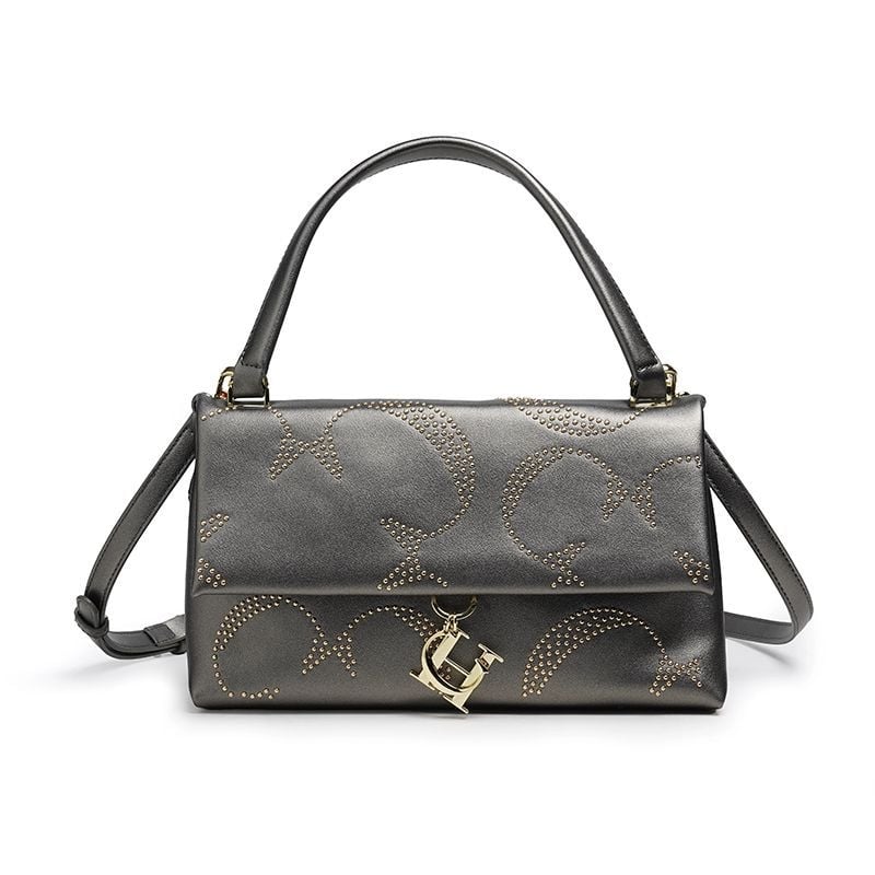 CHHC ženska torbica od PU kože, jednofarban dizajn, zlatnim zakovicama, crossbody torba