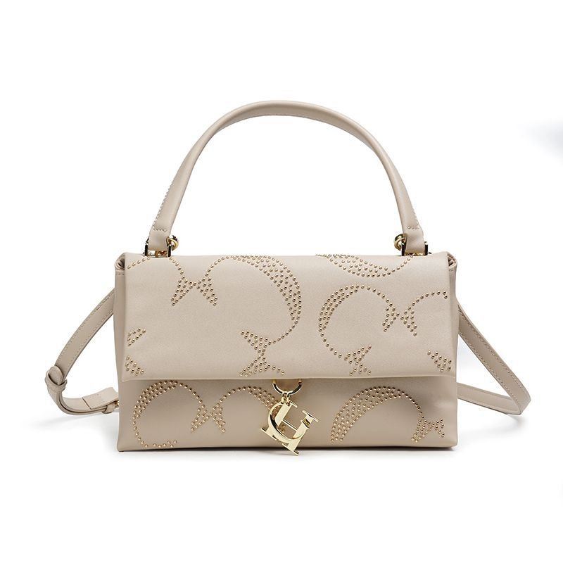 CHHC ženska torbica od PU kože, jednofarban dizajn, zlatnim zakovicama, crossbody torba