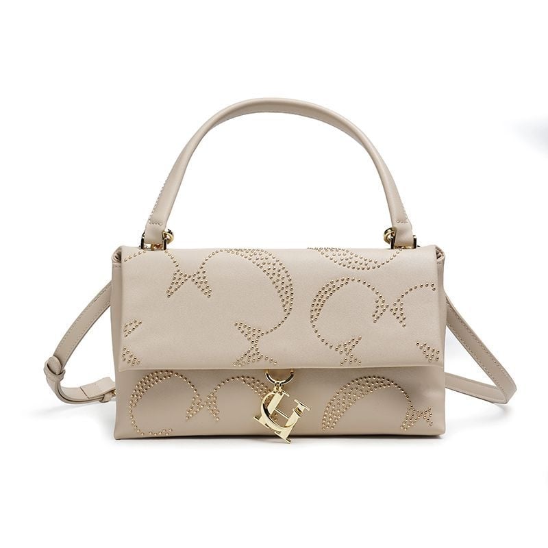 CHHC ženska torbica od PU kože, jednofarban dizajn, zlatnim zakovicama, crossbody torba