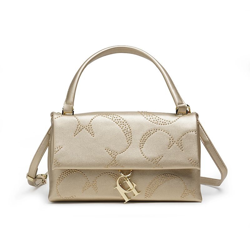 CHHC ženska torbica od PU kože, jednofarban dizajn, zlatnim zakovicama, crossbody torba
