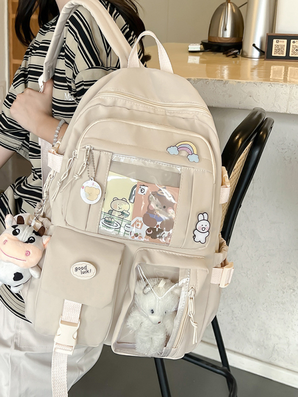 Ženski Harajuku ruksak s privjeskom crtani lik, velik kapacitet, korejska verzija, za srednju školu i gimnaziju