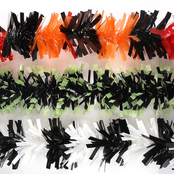 Ghirlandă de Halloween 2 m — neagră cu margine verde, panglici colorate pentru decor de casă și ornamente de perete DIY pentru petrecere