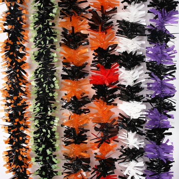 Ghirlandă de Halloween 2 m — neagră cu margine verde, panglici colorate pentru decor de casă și ornamente de perete DIY pentru petrecere