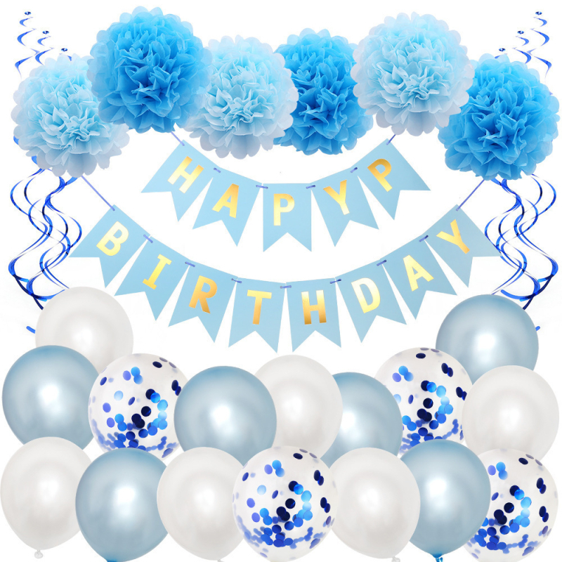 Baloni latex de 12 inci verzi, albaștri și negri, decor pentru petrecere de copii cu floare de balon și drapel