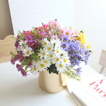 Floare artificială margaretă din țesătură de mătase, cu tulpină unică pentru decor DIY pe perete al plantelor de interior