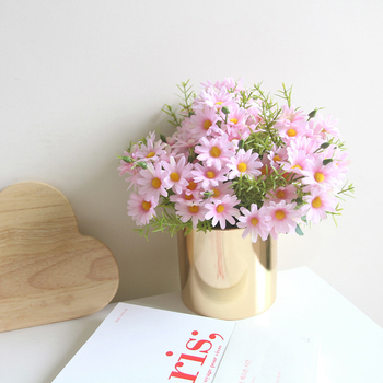 Floare artificială margaretă din țesătură de mătase, cu tulpină unică pentru decor DIY pe perete al plantelor de interior