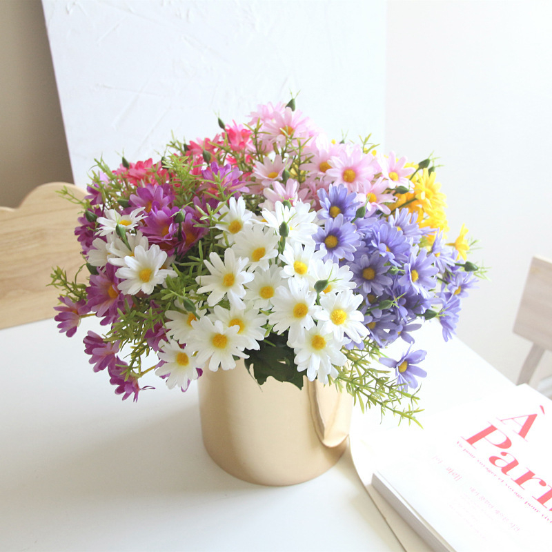 Floare artificială margaretă din țesătură de mătase, cu tulpină unică pentru decor DIY pe perete al plantelor de interior
