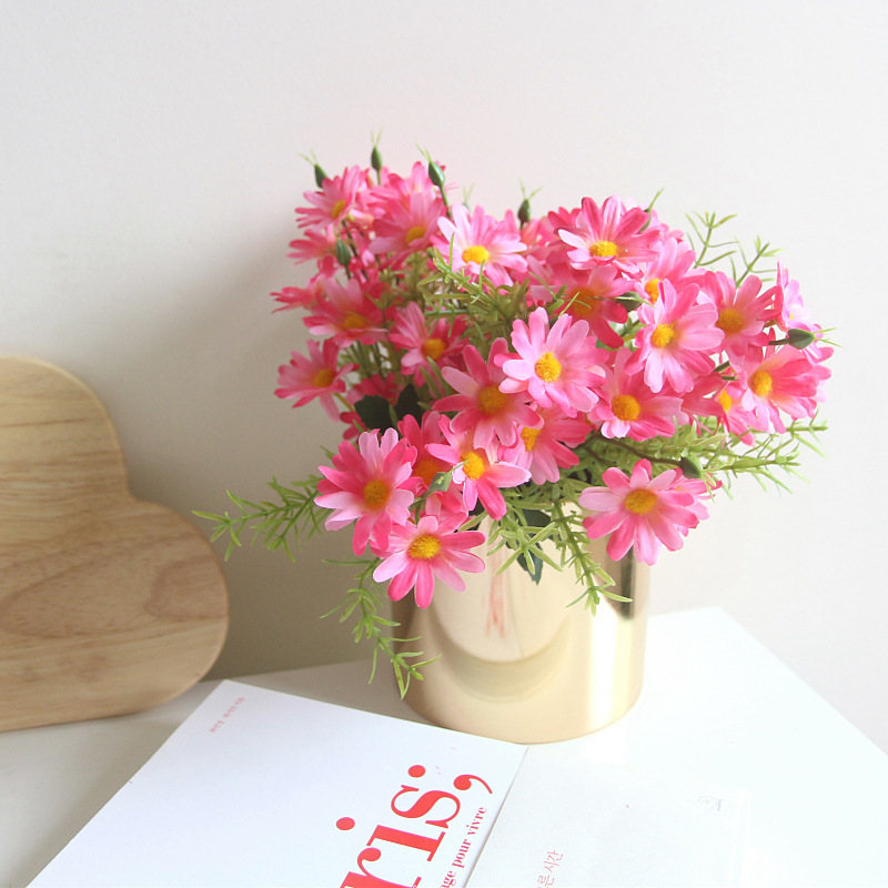 Floare artificială margaretă din țesătură de mătase, cu tulpină unică pentru decor DIY pe perete al plantelor de interior