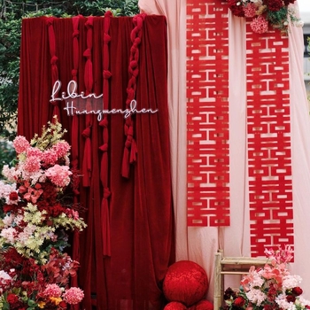 Bandă decorativă roșie cu împletitură în stil prințesă, pentru decor exterior, pandantiv cu nod pentru tavan