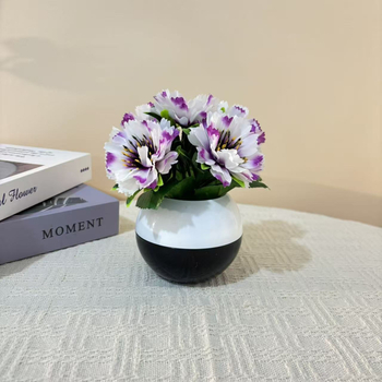 Set nou de 5 ghivece din plastic cu flori artificiale mini, decor de birou, vază în stil modern