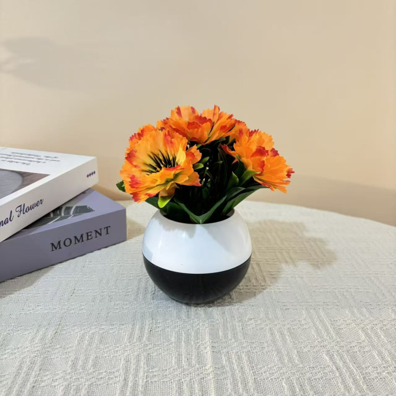 Set nou de 5 ghivece din plastic cu flori artificiale mini, decor de birou, vază în stil modern