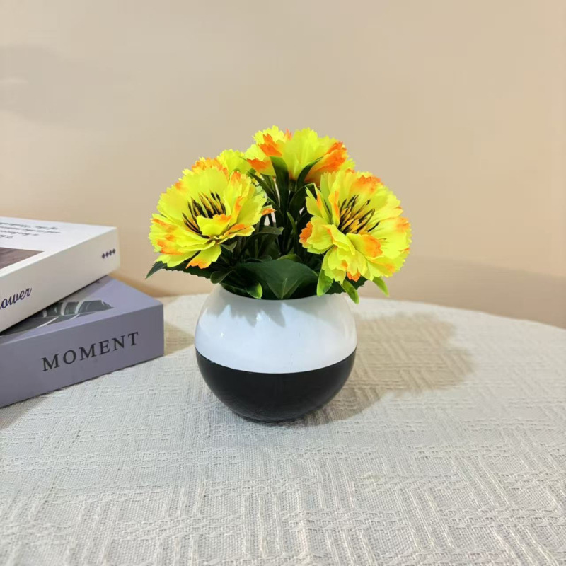 Set nou de 5 ghivece din plastic cu flori artificiale mini, decor de birou, vază în stil modern