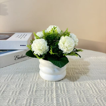 Noul aranjament cu cinci garoafe într-un mini bonsai în ghiveci, în formă de inel, pentru decor de birou, flori artificiale realiste