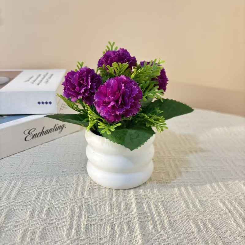 Noul aranjament cu cinci garoafe într-un mini bonsai în ghiveci, în formă de inel, pentru decor de birou, flori artificiale realiste