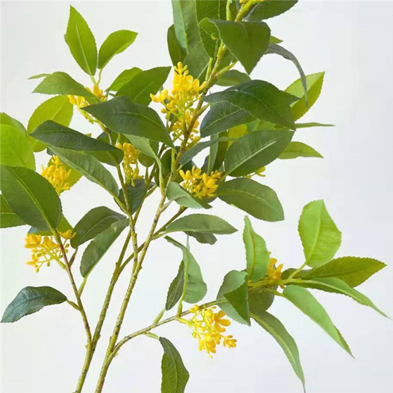Τεχνητά άνθη Osmanthus για διακόσμηση κήπων και φωτογραφικά αξεσουάρ, κλωνάρια και φύλλα Osmanthus