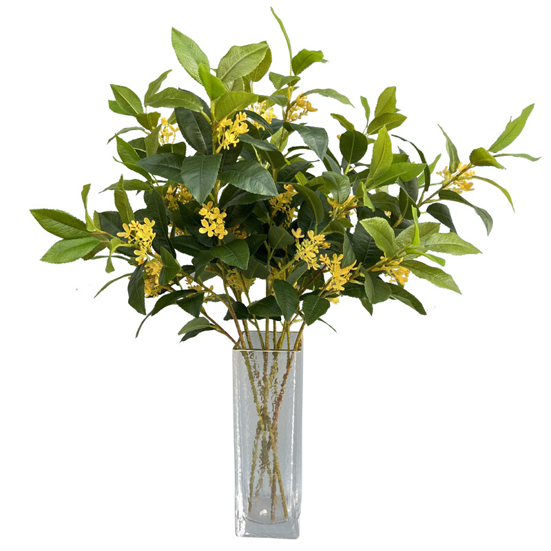 Τεχνητά άνθη Osmanthus για διακόσμηση κήπων και φωτογραφικά αξεσουάρ, κλωνάρια και φύλλα Osmanthus