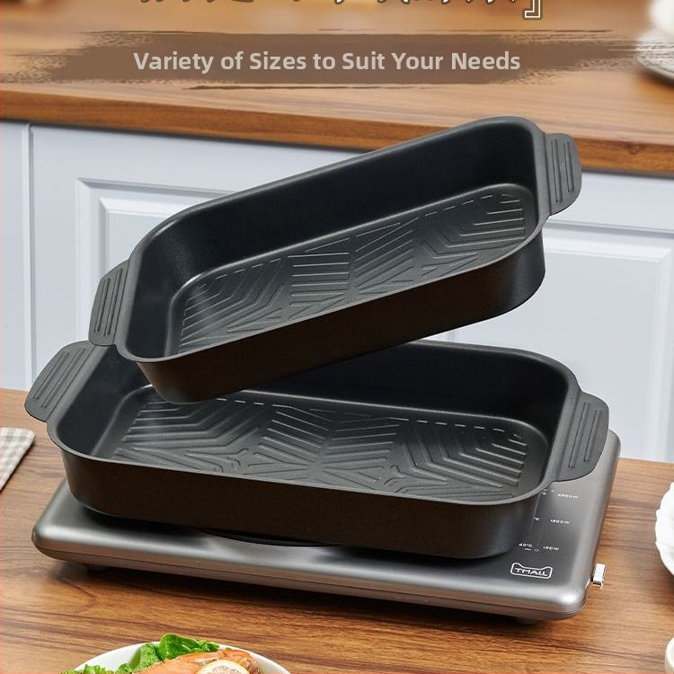 Tigaie grill dreptunghiulară, antiaderentă pentru pește, compatibilă cu inducția, pentru uz casnic și comercial