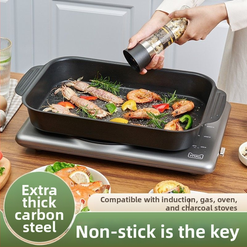 Tigaie grill dreptunghiulară, antiaderentă pentru pește, compatibilă cu inducția, pentru uz casnic și comercial