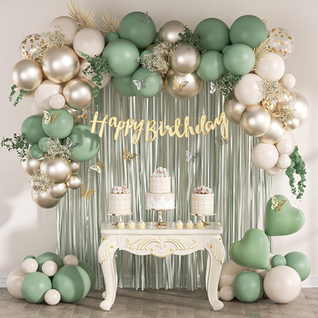 Set baloane latex retro avocado verde și verde măslină pentru decor de ziua de naștere