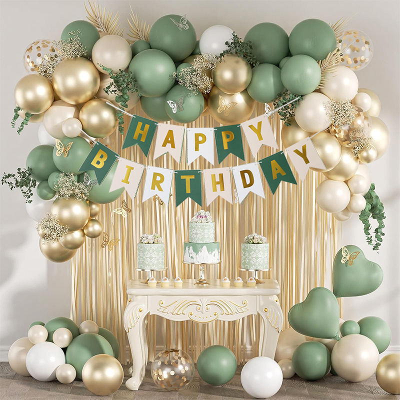 Set baloane latex retro avocado verde și verde măslină pentru decor de ziua de naștere