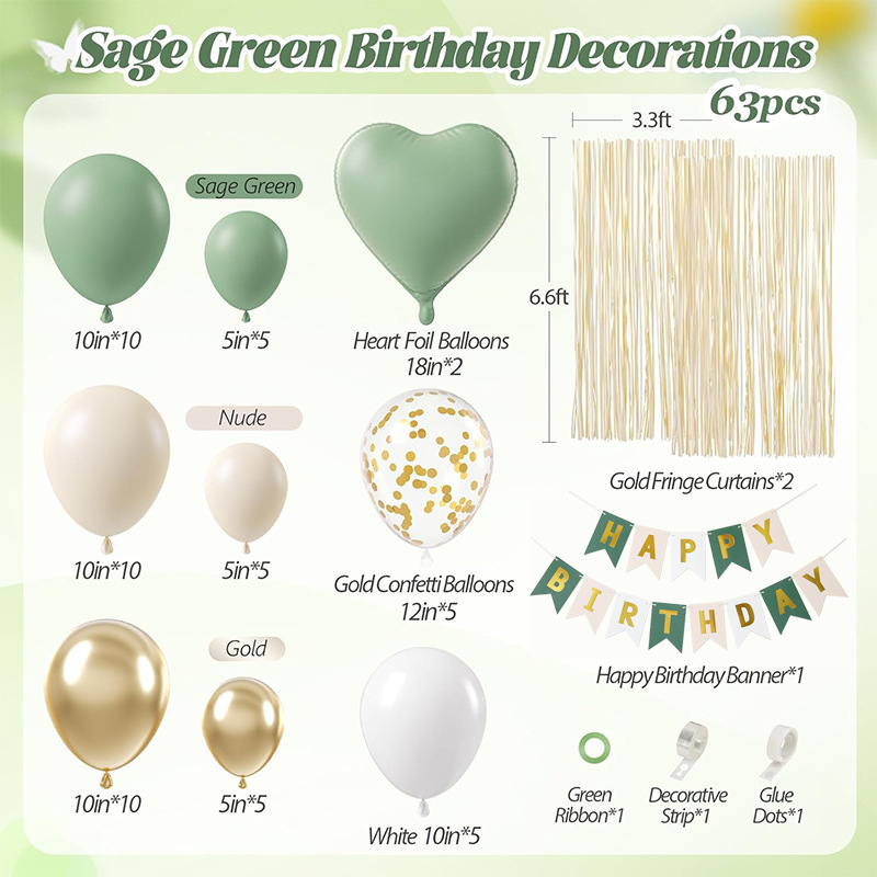 Set baloane latex retro avocado verde și verde măslină pentru decor de ziua de naștere