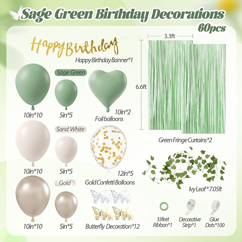 Set baloane latex retro avocado verde și verde măslină pentru decor de ziua de naștere