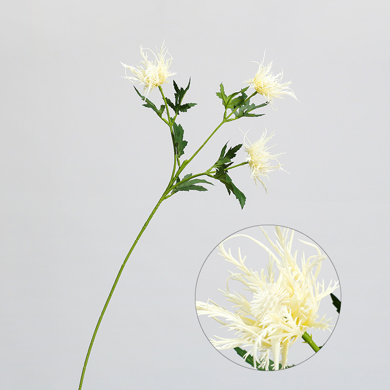 Ramură artificială cu trei capete de eryngium, pentru aranjamente florale și recuzită fotografică