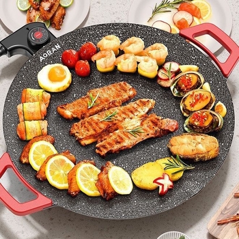 Tigaie-grill electric multifuncțional pentru uz casnic, piatră Maifan, stil coreean de barbecue, grătar electric, oală pentru hot pot și prăjire de steak