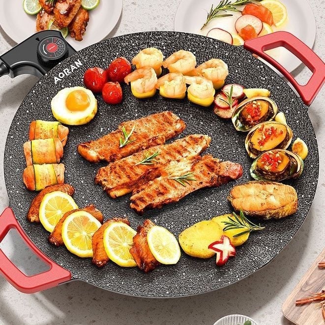Tigaie-grill electric multifuncțional pentru uz casnic, piatră Maifan, stil coreean de barbecue, grătar electric, oală pentru hot pot și prăjire de steak