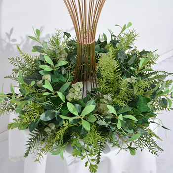 Nou aranjament floral pentru masă de nuntă cu coroană, suport electroplatinat, fundal floral pentru perete și vitrină cu flori artificiale.