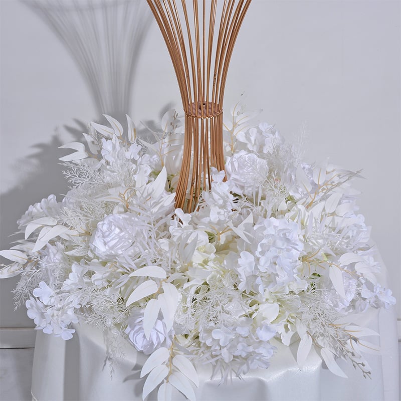 Nou aranjament floral pentru masă de nuntă cu coroană, suport electroplatinat, fundal floral pentru perete și vitrină cu flori artificiale.