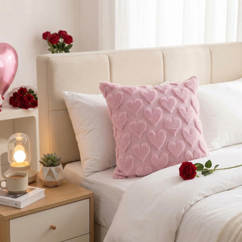Fețe de pernă din pluș cu broderie în formă de inimă și țesătură jacquard, pentru living