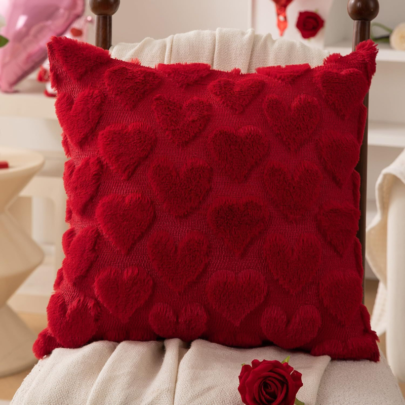 Fețe de pernă din pluș cu broderie în formă de inimă și țesătură jacquard, pentru living