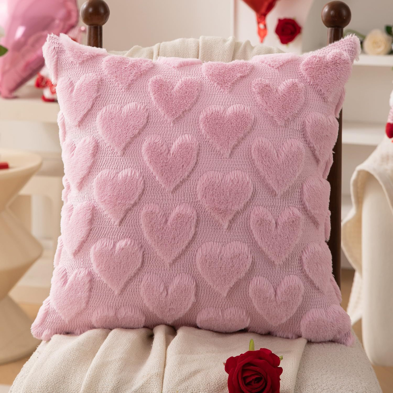 Fețe de pernă din pluș cu broderie în formă de inimă și țesătură jacquard, pentru living