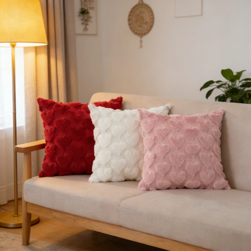 Fețe de pernă din pluș cu broderie în formă de inimă și țesătură jacquard, pentru living