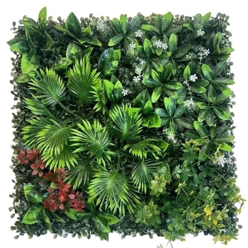 Perete vegetal interior Milan Mix, 50x50 cm, fundal verde și flori artificiale realiste