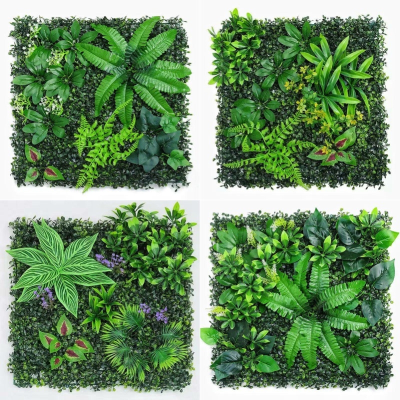 Perete vegetal interior Milan Mix, 50x50 cm, fundal verde și flori artificiale realiste