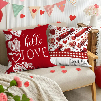 Husă de pernă pentru Ziua Îndrăgostiților, cu imprimeu literă și inimă, 45x45 cm, poliester