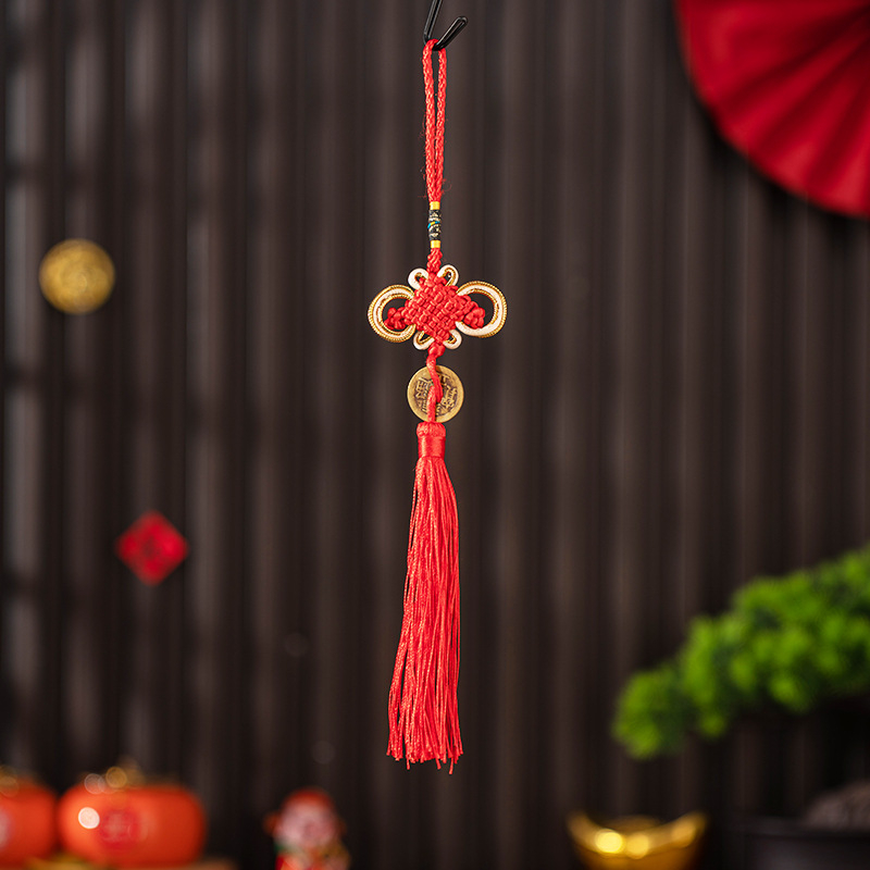 Pandantiv din alamă, dovleac-monedă al celor cinci împărați, protecție pentru prag, nod chinezesc de agățat, decor Feng Shui
