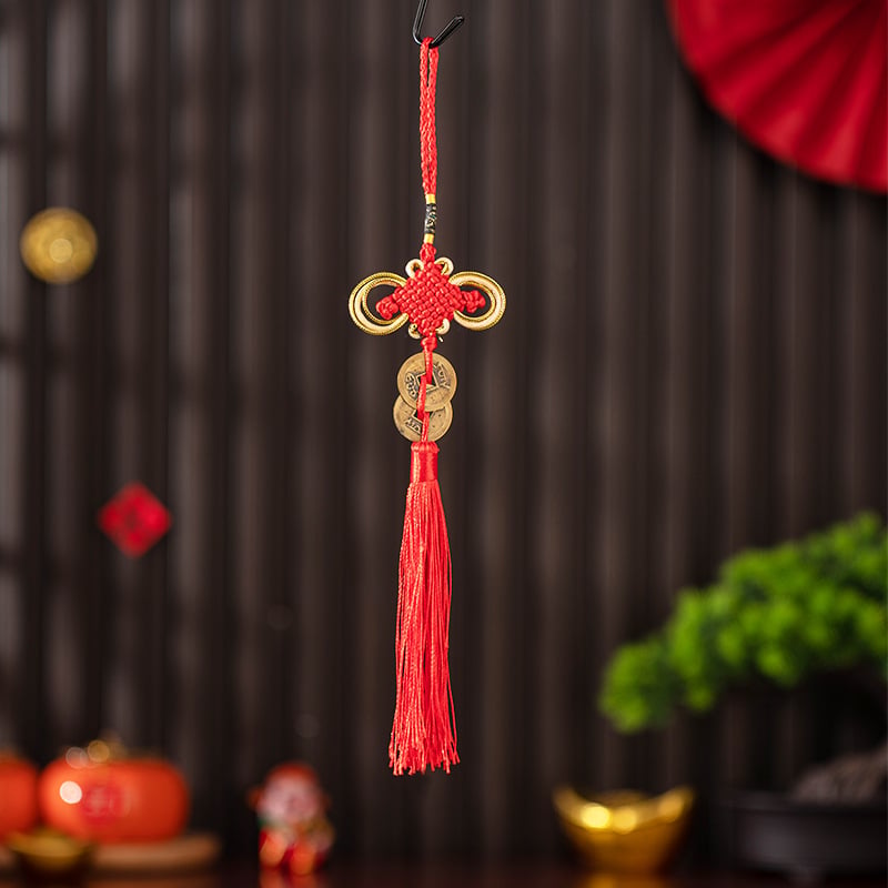 Pandantiv din alamă, dovleac-monedă al celor cinci împărați, protecție pentru prag, nod chinezesc de agățat, decor Feng Shui