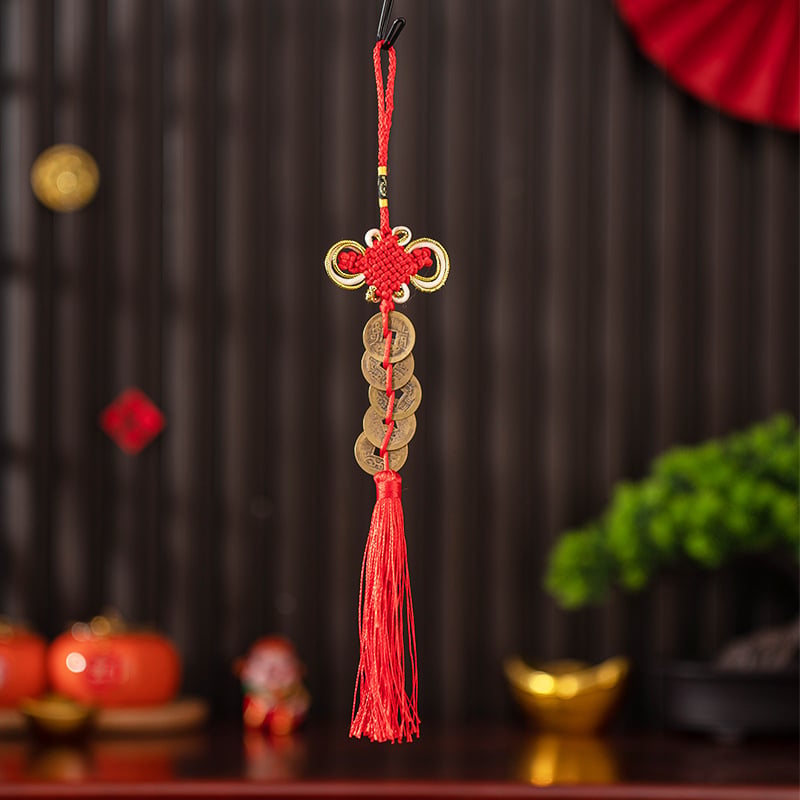 Pandantiv din alamă, dovleac-monedă al celor cinci împărați, protecție pentru prag, nod chinezesc de agățat, decor Feng Shui