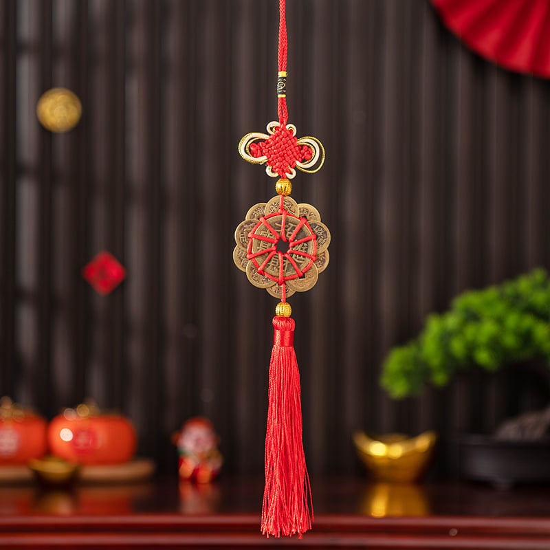 Pandantiv din alamă, dovleac-monedă al celor cinci împărați, protecție pentru prag, nod chinezesc de agățat, decor Feng Shui