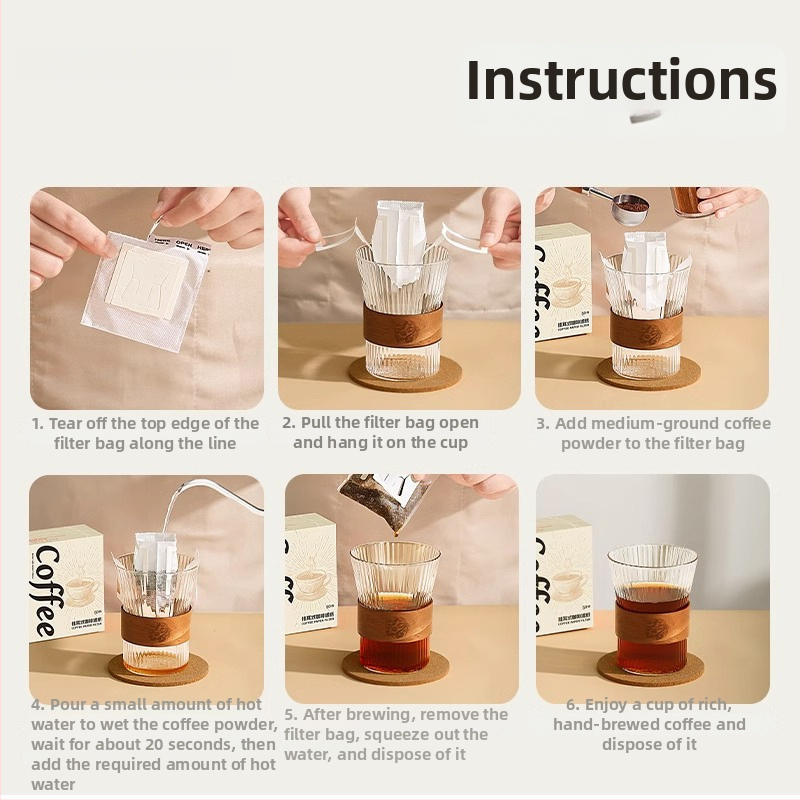 Filtru de cafea pentru pour-over, pungă filtrantă din material nețesut, de calitate alimentară, cu strat gros