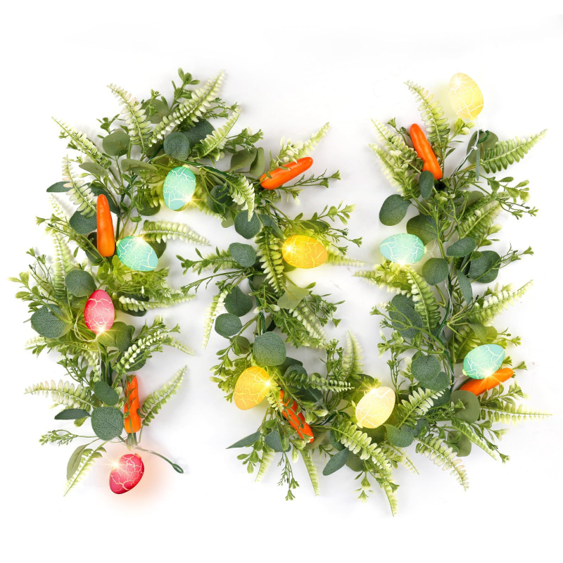 Ouă de Paște artificiale din ratan, decor pentru perete cu plante verzi