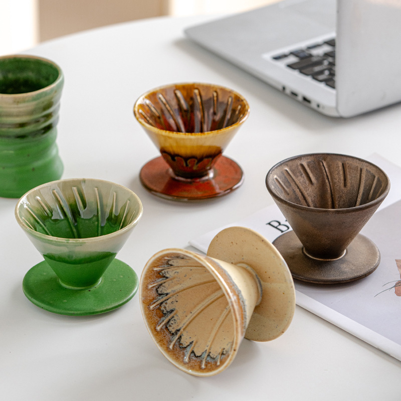 Cană de cafea din ceramică rustică, lucrată manual, glazură de cuptor, în stil japonez, set filtre pour-over