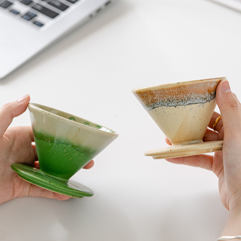 Cană de cafea din ceramică rustică, lucrată manual, glazură de cuptor, în stil japonez, set filtre pour-over