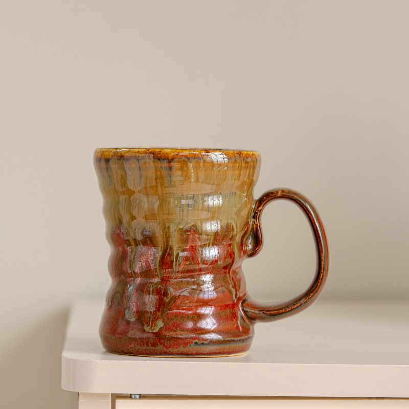 Cană de cafea din ceramică rustică, lucrată manual, glazură de cuptor, în stil japonez, set filtre pour-over