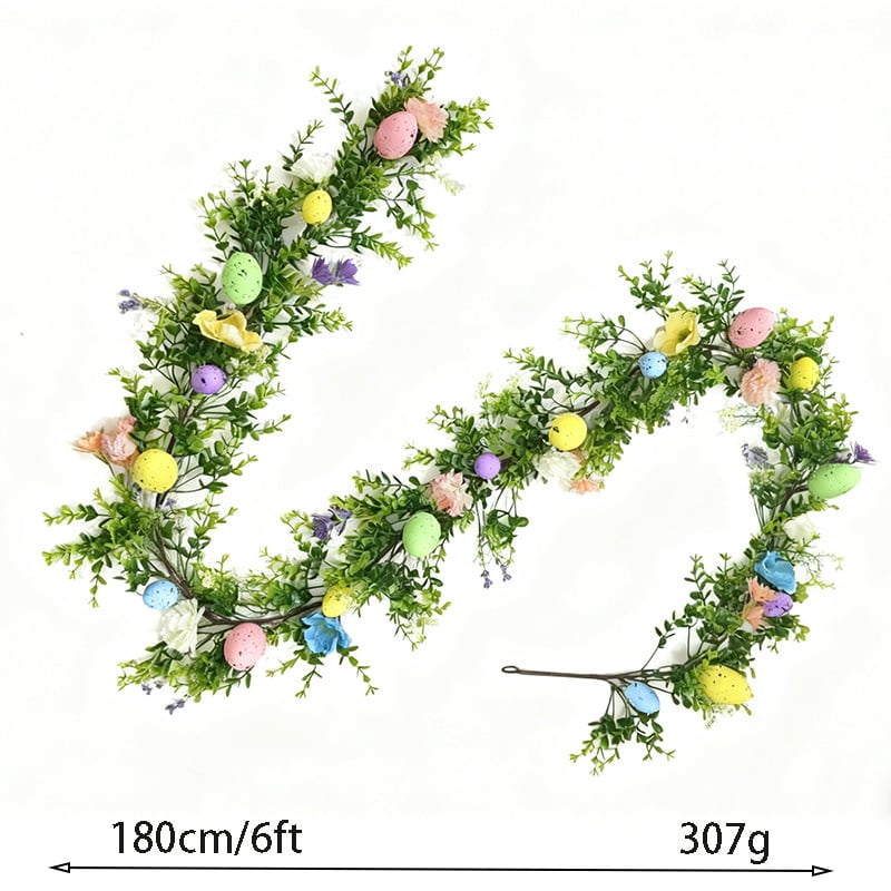 Decorațiune de perete din ratan cu ouă artificiale de Paște și plante verzi, pentru interior